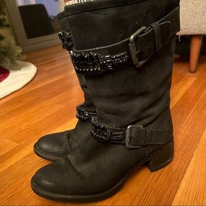 Vera Wang Lavender leather Moto boots with stones size 38